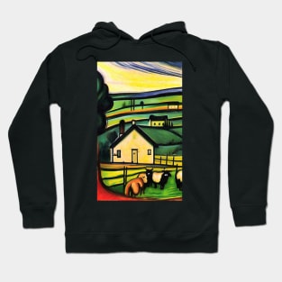 Colourful oil painting of a farm with sheep Hoodie